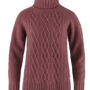 Fjallraven Ovik Cable Knit Roller Neck 100% wool sweater purple size Small NWT